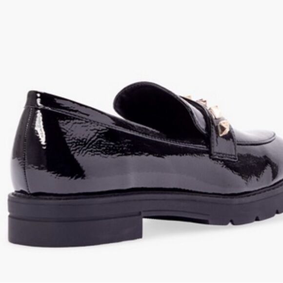 Just Fab Black Patent Leather Loafers with Gold Detail - Picture 11 of 13